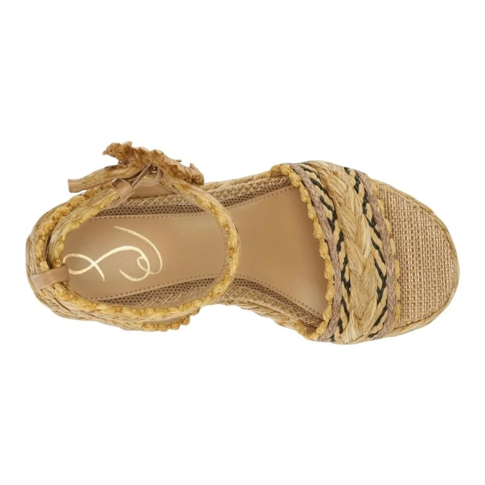 Sam‎ Edelman Iliana Sand Raffia Platform Sandals Women's Size 5M Woven Heel - Picture 5 of 10
